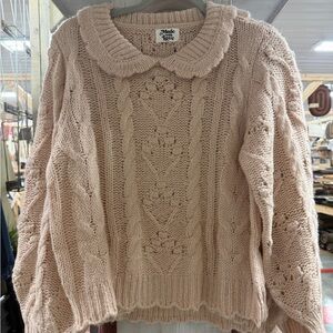 New pink Cable Knit Sweater with Peter Pan Collar coquette 🎀